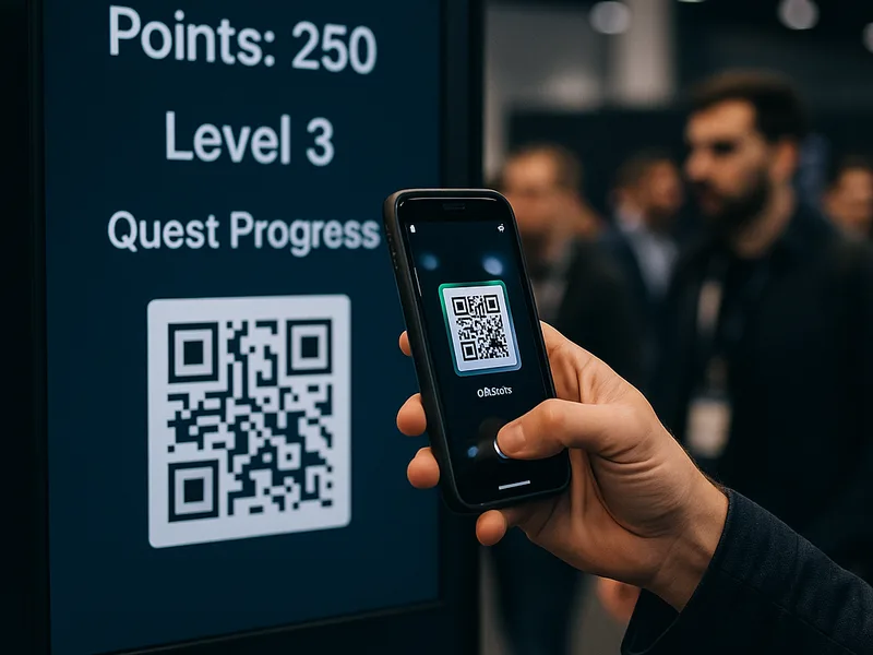 Exhibition Quest — participant scanning QR code at booth