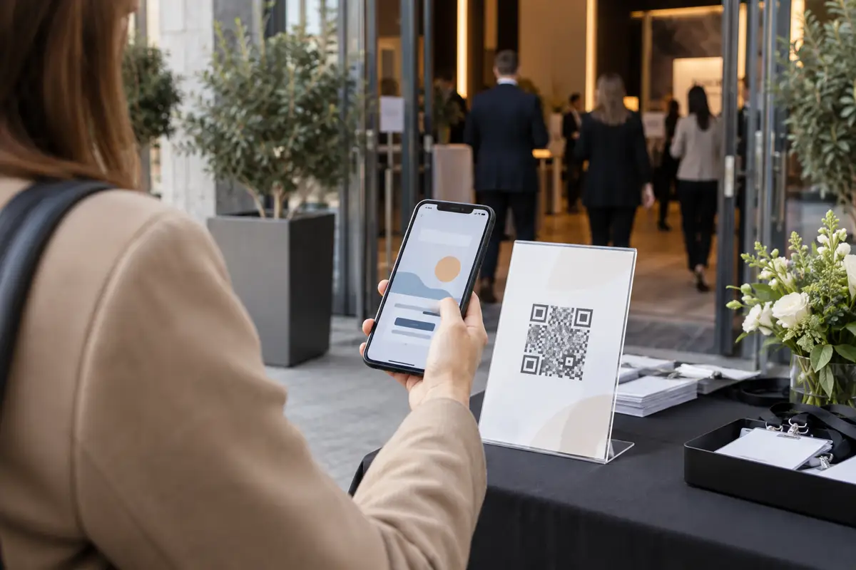 Участник открывает веб-приложение мероприятия по QR-коду