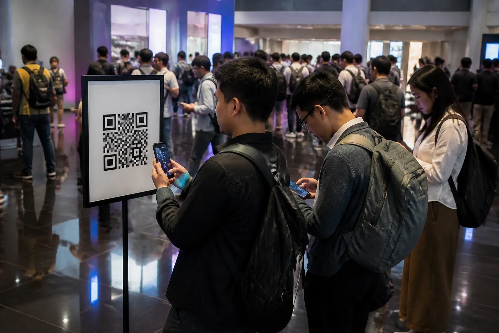 Иллюстрация: участники конференции проходят QR-квест со смартфонами