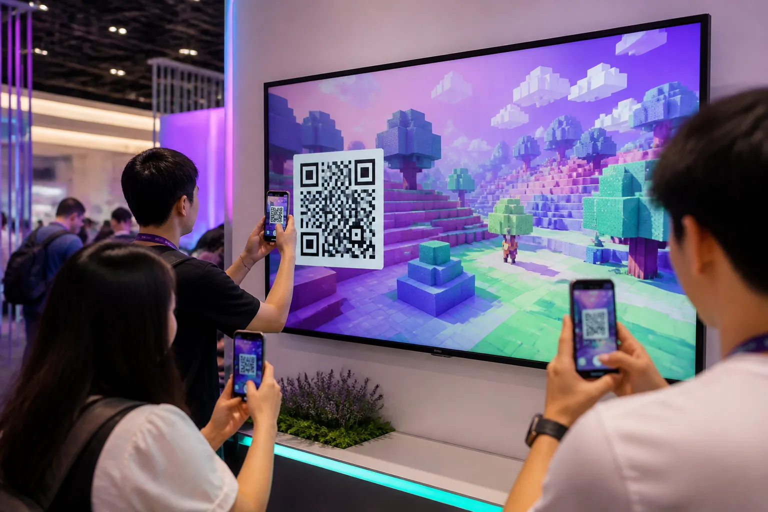 Посетители сканируют QR-код и открывают игровую локацию на экране